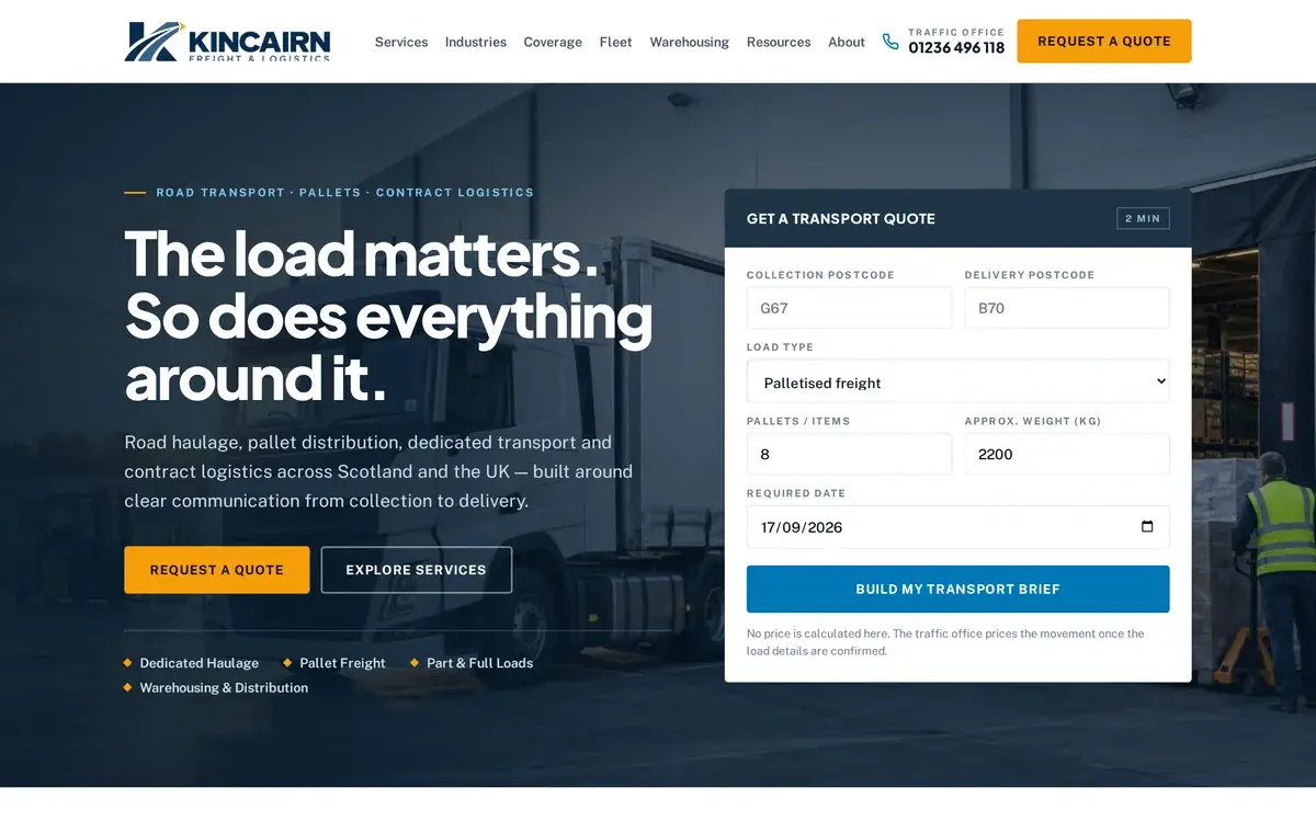 Freight and logistics website design
