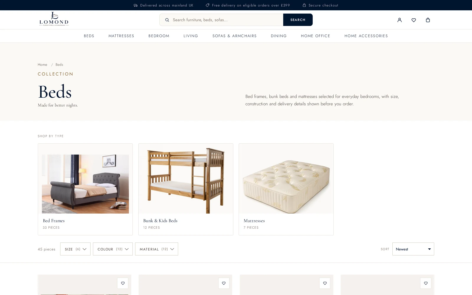 Furniture category page design